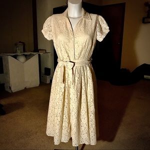 Midi Off White Lace Button Up dress
